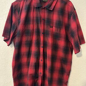 Obey Red & Black Plaid Short Sleeve Button Down Shirt - L